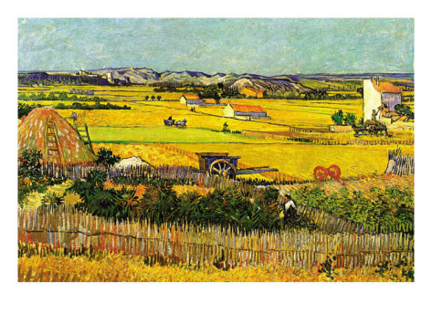 Harvest At La Crau with Montmajour In The Background - Van Gogh Painting On Canvas